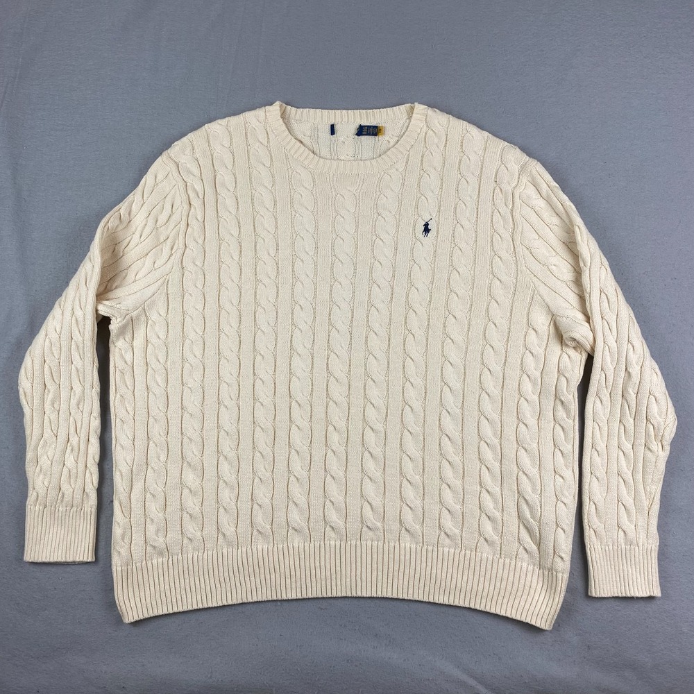 Polo Ralph Lauren Sweater Mens 4XB Cable Knit Cotton crew neck Pullover Pony